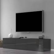 Meuble tv de salon 4 tiroirs design anthracite brillant