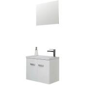 Ondée - Meuble lave-mains à suspendre 50 cm brillant blanc deux portes simple vasque et miroir assorti - épice