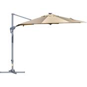 Outsunny - Parasol déporté octogonal parasol led inclinable pivotant manivelle piètement acier dim. ø 3 x 2,48H m beige - Beige