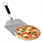 Pelle à pizza, acier inox, manche en bois pliable, pain et tartes flambées, spatule 29 x 29 cm, argenté/marron - Relaxdays