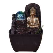 Petite Fontaine bouddha Hīnayāna en résine marron et doré - H 18cm