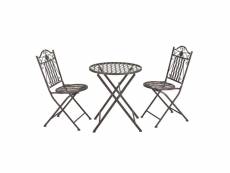 Set de bistrot élégant table ronde et chaises pliables pour jardin terrasse balcon métal vert foncé patine grise claire [en.casa]