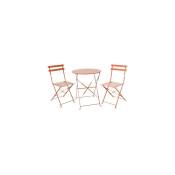 Set table + 2 chaises de jardin pliable en métal terracotta