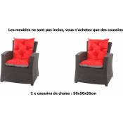 Setgarden - Coussins pour chaises de jardin 2 pièces x de jardin terrasse 50x50x55cm - Coussins pour fauteuil de jardin extérieur Rouge