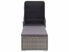 Vidaxl chaise longue avec auvent et coussin résine tressée gris 46248