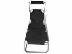 Vidaxl chaise longue pliable avec auvent acier et tissu noir 41197