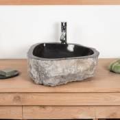 Wanda Collection - Grande vasque de salle de bain à poser Roc en marbre noir - Noir