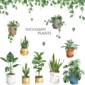 1 ensemble de stickers muraux de plantes en pot vertes, autocollant mural de feuille de cactus, décoration murale de plantes en pot, papier peint