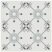 6 stickers à carreaux de ciment Blanc - Gris et Bleu 15 x 15 cm