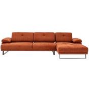 Canapé d'angle droit moderne tissu doux orange pieds métal noir Kustone 274cm