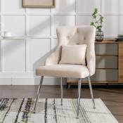 Chaise de salle à manger à boutons avec coussin lombaire, fauteuil rembourré, chaises avec pieds métalliques, pour salon chambre, 54.5x58.5x87.5cm