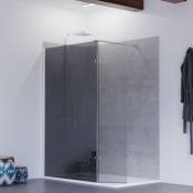 Cuisibane - Paroi de douche miroir effet fumé 100+40 cm psyche avec volet pivotant - Verre 8mm