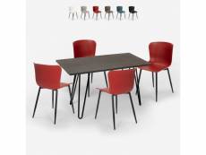 Ensemble de 4 chaises et table rectangulaire 120x60cm style tolix industriel cuisine restaurant wire