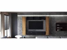 Ensemble de 4 meubles suspendus noir mat / chêne wotan