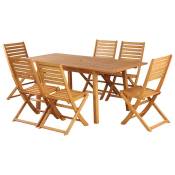 Ensemble table et chaises de jardin prato 6 places en bois d'eucalyptus fsc 120-180 cm avec housse de protection - Bois