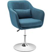 Fauteuil lounge design grand confort coussins lombaires hauteur réglable pivotant 360° piètement métal chromé lin bleu canard - Bleu