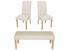 Garniture de salle à manger m37, banc + 2 chaises, similicuir ~ 120x43x49 cm crème, pieds clairs