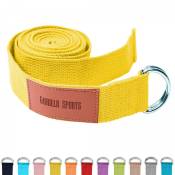 Gorilla Sports - Sangle de Yoga 100% coton - Sangle pour étirements - Fermetures en métal - 11 coloris - Couleur : jaune