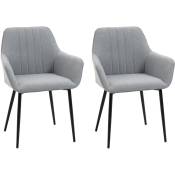 Homcom - Chaises de visiteur design scandinave - lot de 2 chaises - pieds effilés métal noir - assise dossier accoudoirs ergonomiques lin gris - Gris