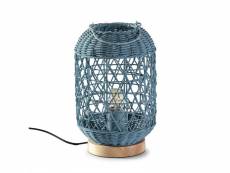 Lampe à poser jiro en rotin naturel bleu, diamètre 18 cm