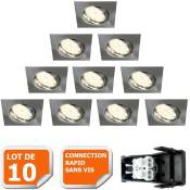 Lampesecoenergie - Lot de 10 spot encastrable orientable led carré alu brossé GU10 230V eq. 50W blanc neutre