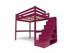 Lit mezzanine bois avec escalier cube sylvia 140x200 prune CUBE140-PR
