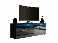 Meuble tv coloris noir mat / noir brillant avec éclairage led bleue - longueur 100 x profondeur 46 x hauteur 35 cm