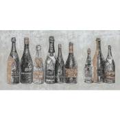 Meubletmoi - Tableau peinture vintage 9 bouteilles 120 x 60 cm - Champagne