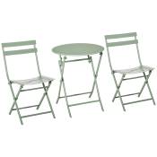 Outsunny Salon de jardin bistro pliable - table ronde Ø 60 cm avec 2 chaises pliantes - métal thermolaqué vert-AOSOM.fr