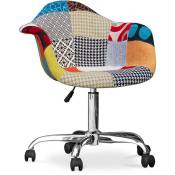 Patchwork Style - Chaise de bureau avec accoudoirs - Chaise de bureau à roulettes - Tapissée en patchwork - Patty Multicolore - pp, Tissu, Acier,