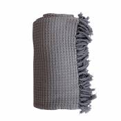 Plaid en coton recyclé gaufré - Gris Clair - 125 x 150 cm