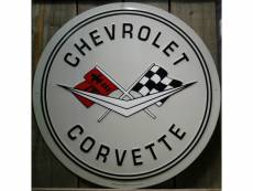 "plaque chevrolet corvette 60cm logo drapeau tole deco