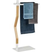 Relaxdays - Porte-serviettes, 2 barres, non fixe, acier et mdf, hlp : 78 x 40 x 20 cm, salle de bain, blanc et nature