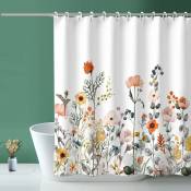Rideaux de douche, tissu rideau de douche fleurs et plantes blanc rideau de douche pour maison hôtel lavable en machine rideau étanche salle de bain