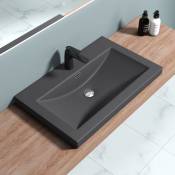 Sogood - Lavabo Vasque à Encastrer Colossum01 Fonte Minérale Solid Surface Gris Noir Mat 76,5 x 48 x 13 cm - Gris noir mat