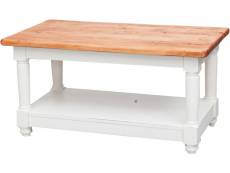 Table à rallonge style champêtre en bois massif de tilleul avec structure antique blanche et plan en finition naturelle