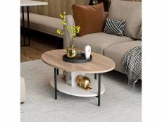 Table basse ovale mekong 60x90cm métal noir et bois blanc et chêne clair