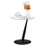 Table d'appoint, table de canapé moderne et ronde, h x d : 49 x 45 cm, en verre et en acier, de salon, noir - Relaxdays