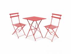 Table de jardin et 2 chaises acier rouge