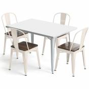 Table de salle à manger + X4 chaises de salle à manger Set Bistrot Stylix Design Industriel Métal et bois foncé - Nouvelle Edition Crème - - Crème