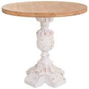 Table haute, table de bar ronde en bois sculpté coloris blanc, naturel - diamètre 80 x Hauteur 79 cm