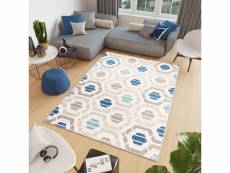 Tapiso cosmo tapis salon moderne bleu gris crème géométrique 80x150 F154F WHITE/NAVY 0,80-1,50 COSMO