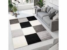 Tapiso tapis salon chambre shaggy delhi blanc gris noir carreaux doux 160x220 cm 7230A OPAK BLACK 1,60*2,20 DELHI SFI