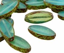 6pcs Picasso Marron Turquoise de Soie Vert d'Opale Ovale et Plate de Pétales de Table à la Fenêtre de Coupe tchèque Perles de Verre 18mm x 7mm
