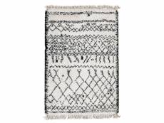 Bobochic tapis shaggy sari motif berbère noir + blanc 120x170