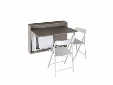 Bureau-table extensible mural gris taupe avec 3 chaises intégrées blanche 20100892784