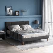 Canapé lit adulte junior avec sommier à lattes 140x200cm tête de lit en velours gris (sans matelas)