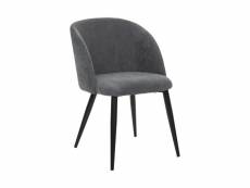 Chaise fauteuil de table en velours côtelé gris galet et pieds en métal noir - atmosphera