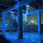 Guirlandes lumineuses rideau LED de 600, 6m x 3m, 8 modes d'éclairage, étanches IP44 pour usage intérieur et extérieur (bleu).