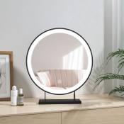 Heilmetz Miroir de Maquillage Illuminé Rond Noir, Miroir de Beauté à LED diamètre 48cm Interrupteur Tactile, Intensité Variable Lumière Blanche